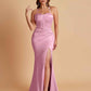Sexy Soft Satin Mermaid Spaghetti Straps Side Slit Floor-Length Bridesmaid Dresses