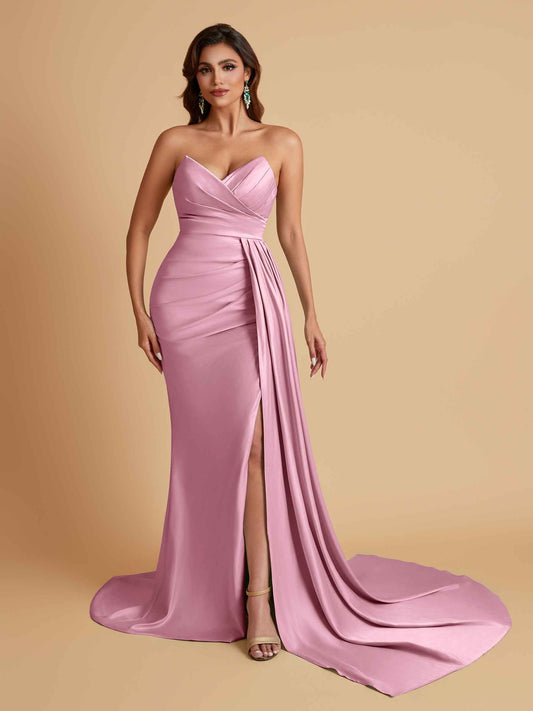 Sexy Soft Satin Mermaid V-neck Floor-Length Mermaid Bridesmaid Dresses