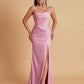 Gorgeous Spaghetti Straps Soft Satin Side Slit Floor-Length Mermaid Bridesmaid Dresses
