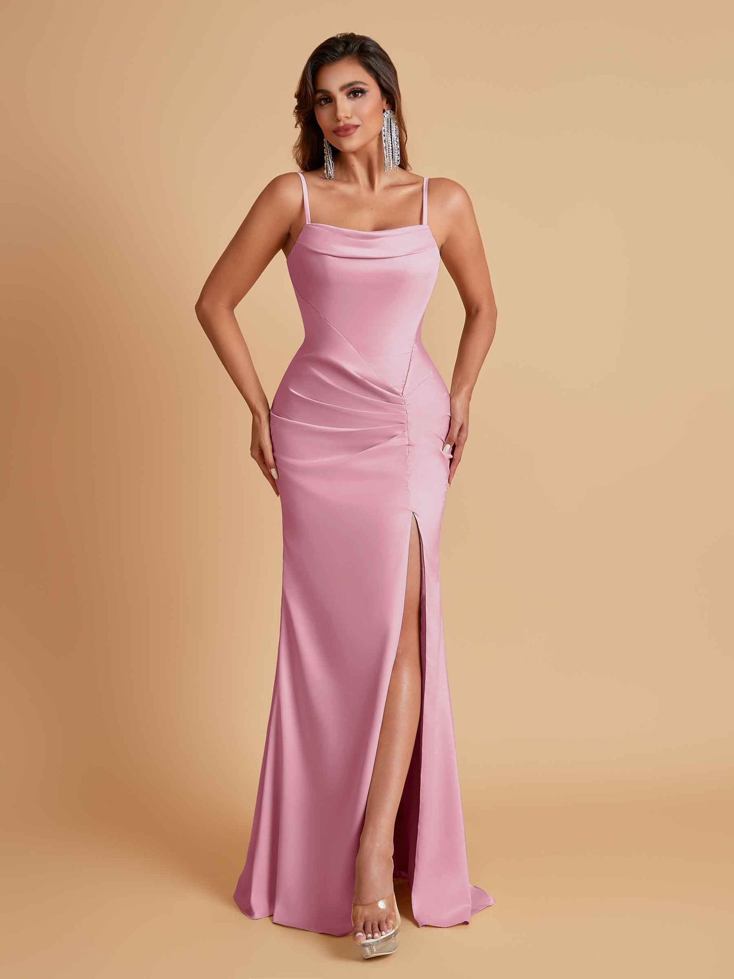 Gorgeous Spaghetti Straps Soft Satin Side Slit Floor-Length Mermaid Bridesmaid Dresses