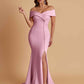 Elegant Soft Satin Mermaid Off Shoulder Side Slit Floor-Length Bridesmaid Dresses
