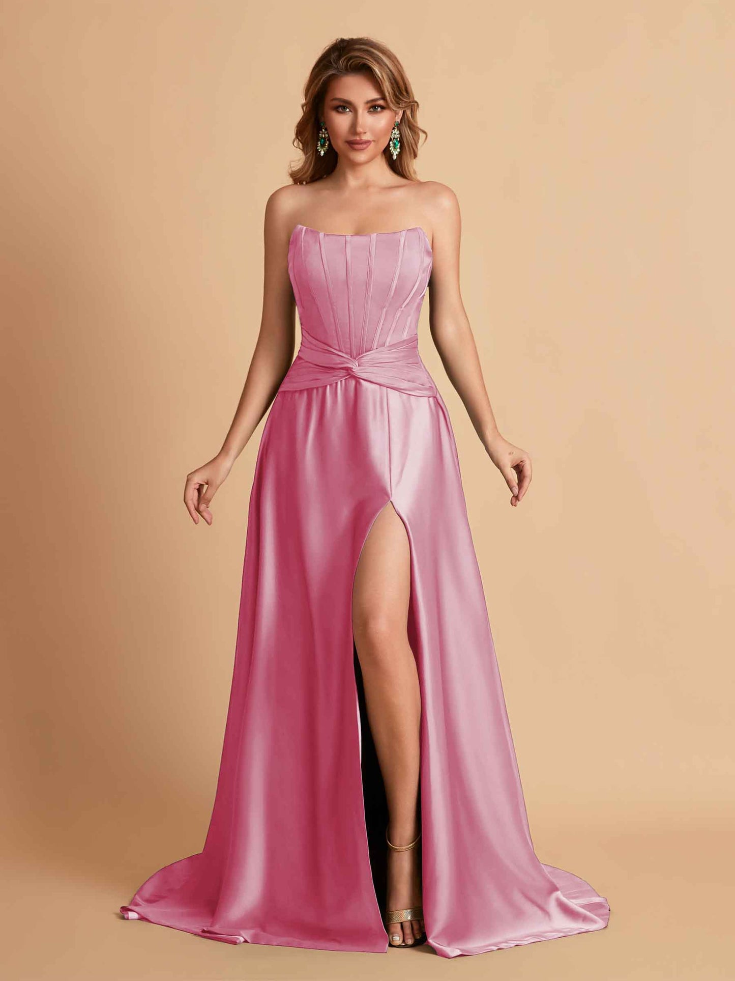 Elegant Satin Sweetheart A-Line Side Slit Floor Length Bridesmaid Dresses