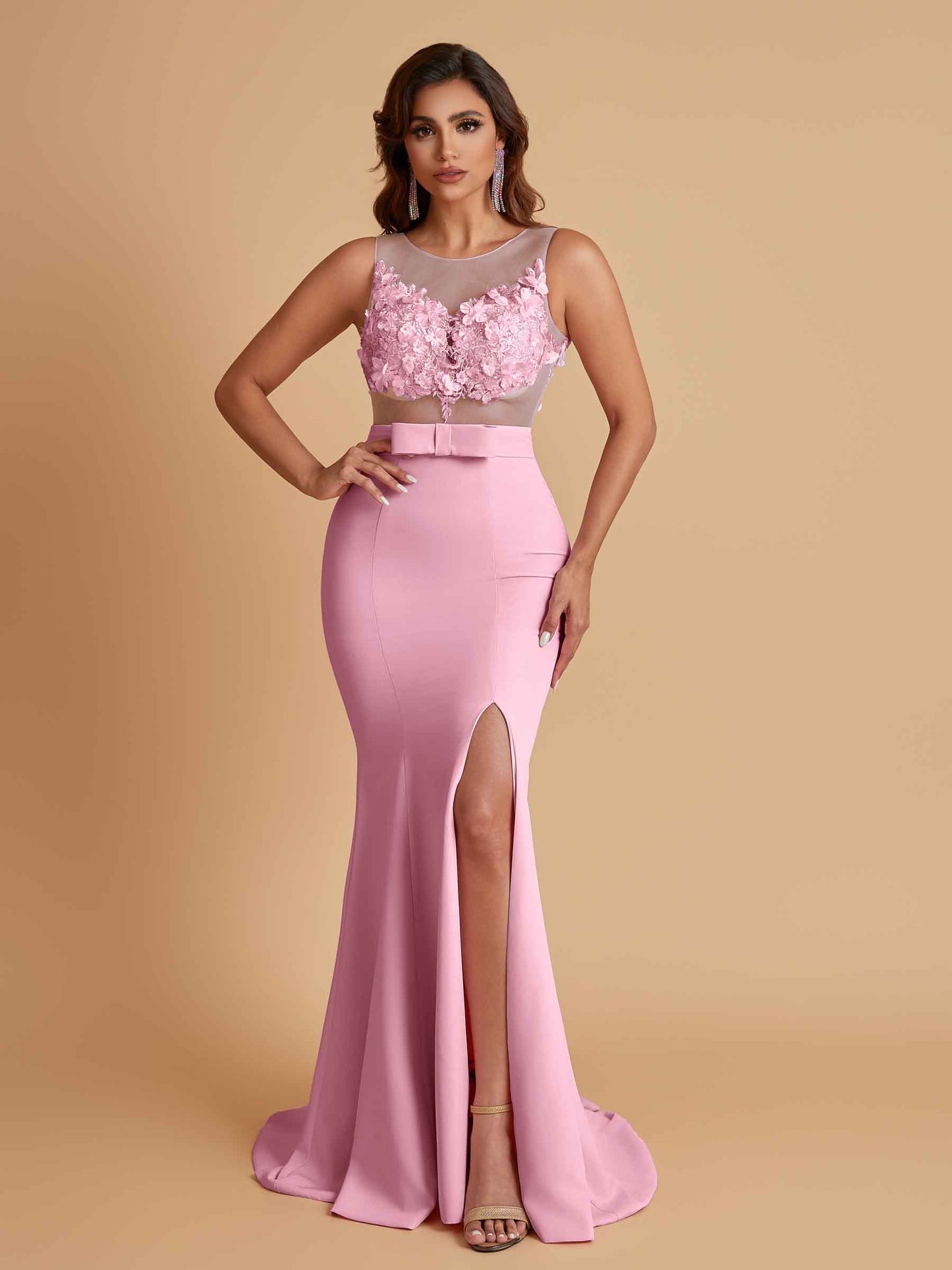 Sexy Soft Satin Mermaid Illusion Side Slit Floor-Length Bridesmaid Dresses Online