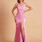 Sexy Satin V-neck Side Slit Mermaid Floor Length Bridesmaid Dresses