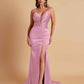 Sexy Soft Satin V-neck Spaghetti Strap Side-Slit Mermaid Bridesmaid Dresses