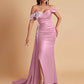 Elegant Soft Satin Mermaid Off Shoulder Floor-Length Mermaid Bridesmaid Dresses