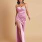 Sexy Soft Satin Mermaid One Shoulder Side Slit Floor-Length Mermaid Bridesmaid Dresses