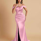 Sexy Soft Satin Mermaid Off Shoulder Side Slit Floor-Length Mermaid Bridesmaid Dresses