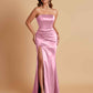 Elegant Soft Satin Strapless Split Side Mermaid Bridesmaid Dresses