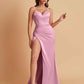 Simple Soft Satin Mermaid V-neck Floor-Length Mermaid Bridesmaid Dresses
