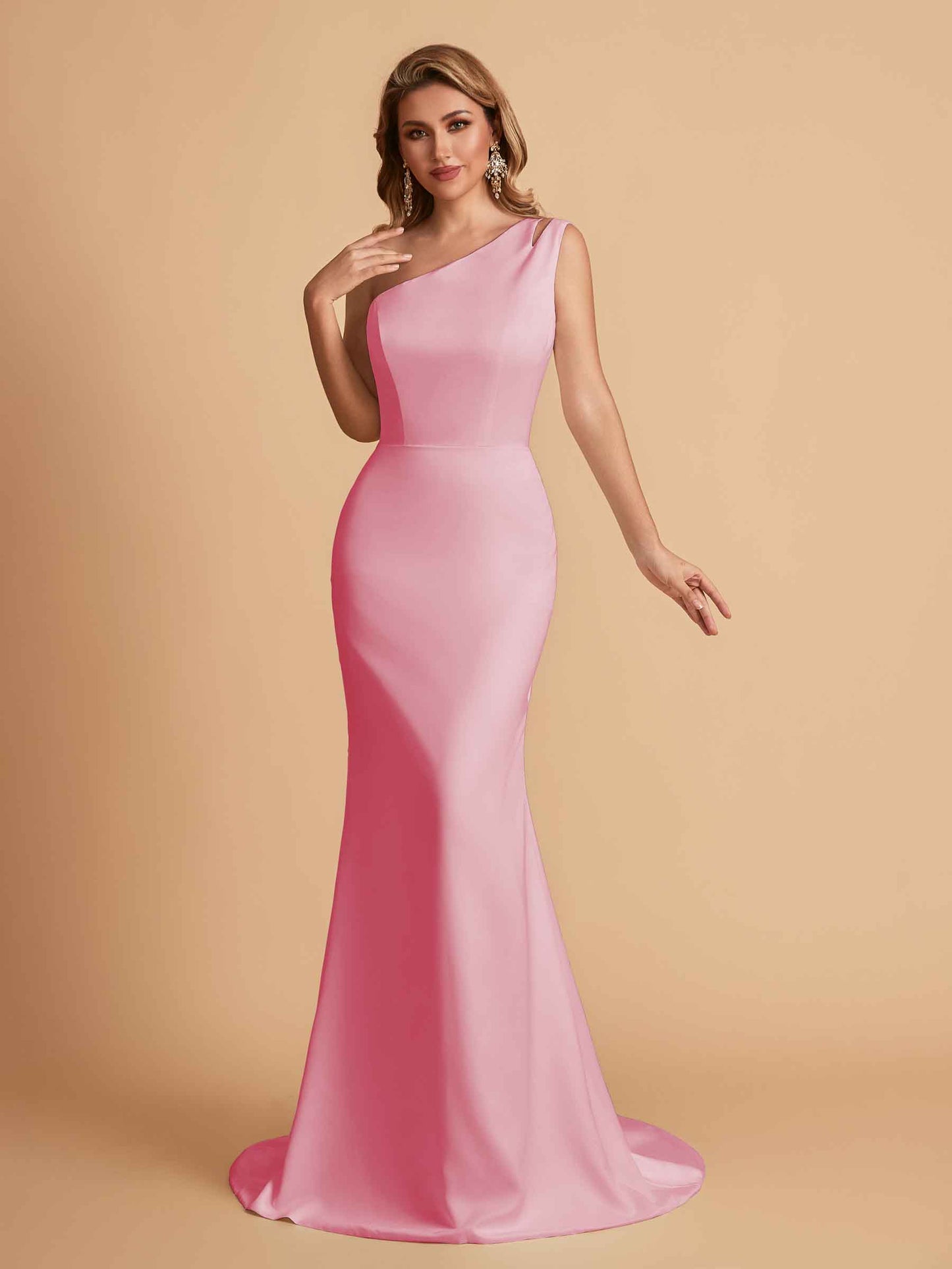 Elegant Satin One Shoulder Mermaid Side Slit Floor Length Bridesmaid Dresses