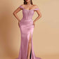 Sexy Soft Satin V-neck Off-the-shoulder Strapless Side-Slit Mermaid Bridesmaid Dresses
