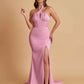 Elegant Soft Satin Mermaid Halter Side Slit Floor-Length Bridesmaid Dresses Online