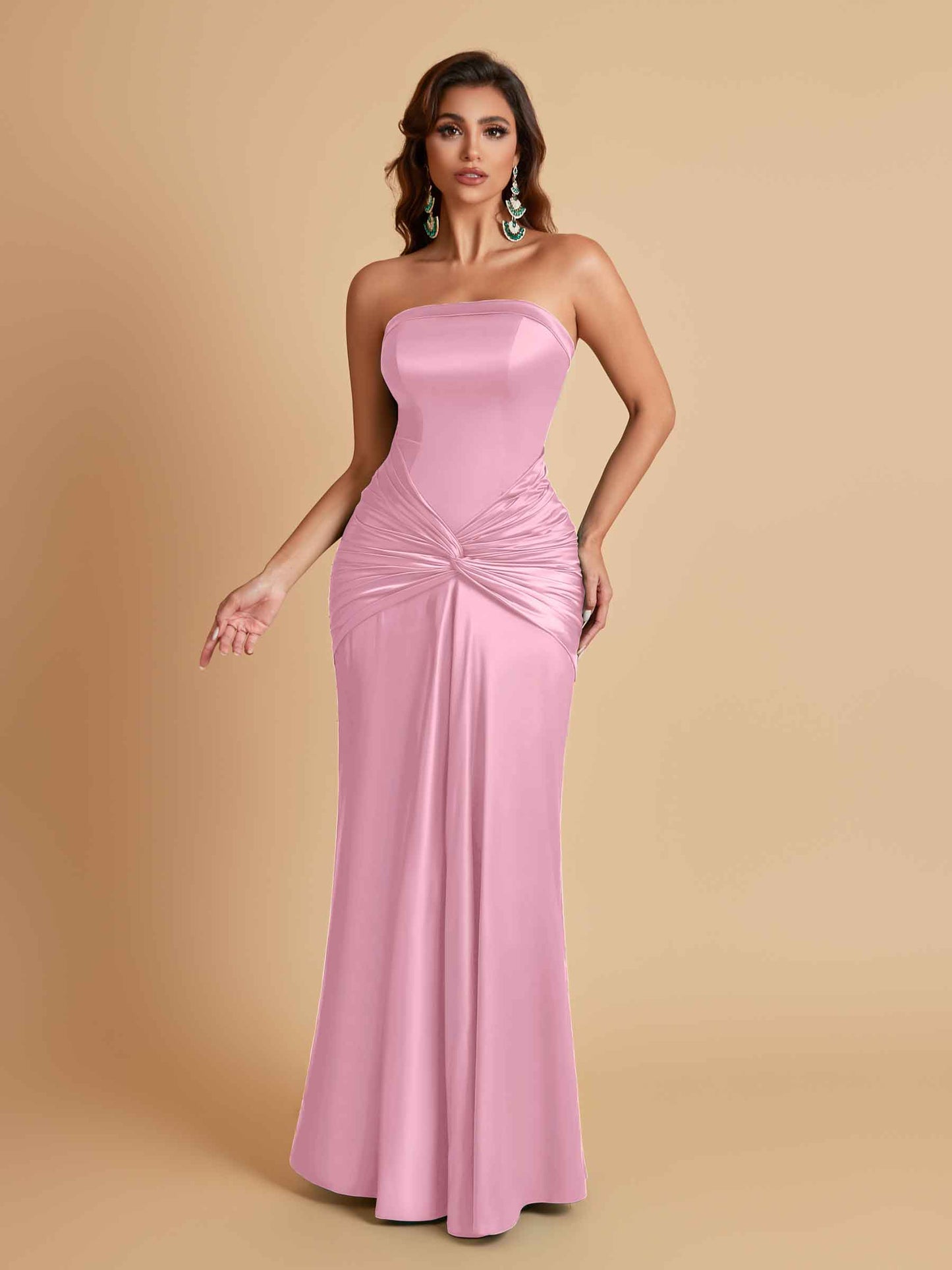 Sexy Soft Satin Mermaid Strapless Floor-Length Mermaid Bridesmaid Dresses