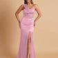 Elegant Soft Satin One Shoulder Strapless Side-Slit Mermaid Bridesmaid Dresses