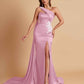 Elegant Soft Satin Sweetheart One Shoulder Side-Slit Mermaid Bridesmaid Dresses