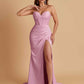 Elegant Soft Satin Mermaid V-neck Side Slit Floor-Length Bridesmaid Dresses Online