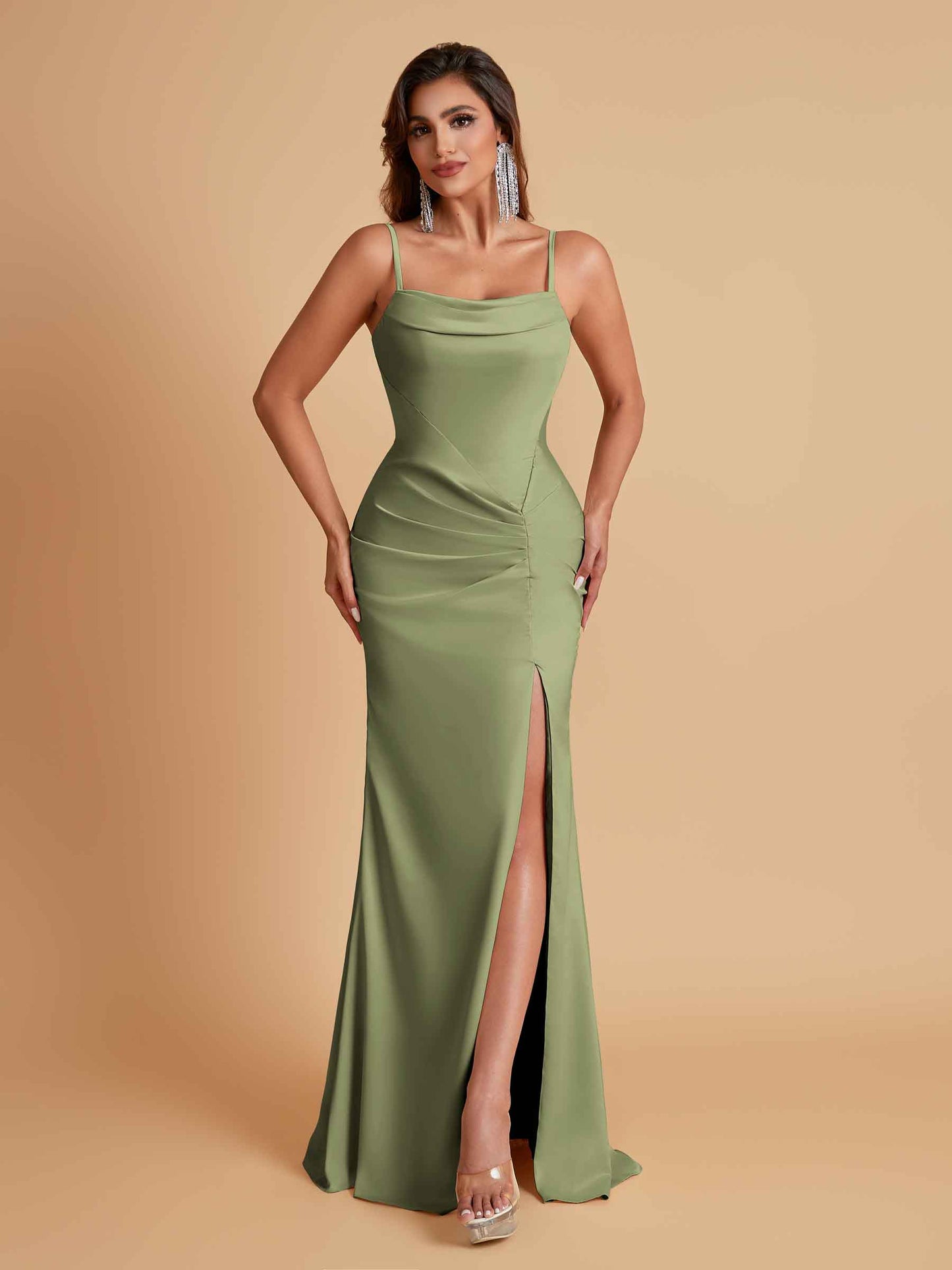 Gorgeous Spaghetti Straps Soft Satin Side Slit Floor-Length Mermaid Bridesmaid Dresses