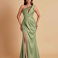 Sexy One Shoulder Soft Satin Side Slit Floor-Length Mermaid Bridesmaid Dresses