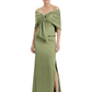 Formal Floor-Length Mother of the Bride Gown Satin Maxi Dress with Bow Neckline