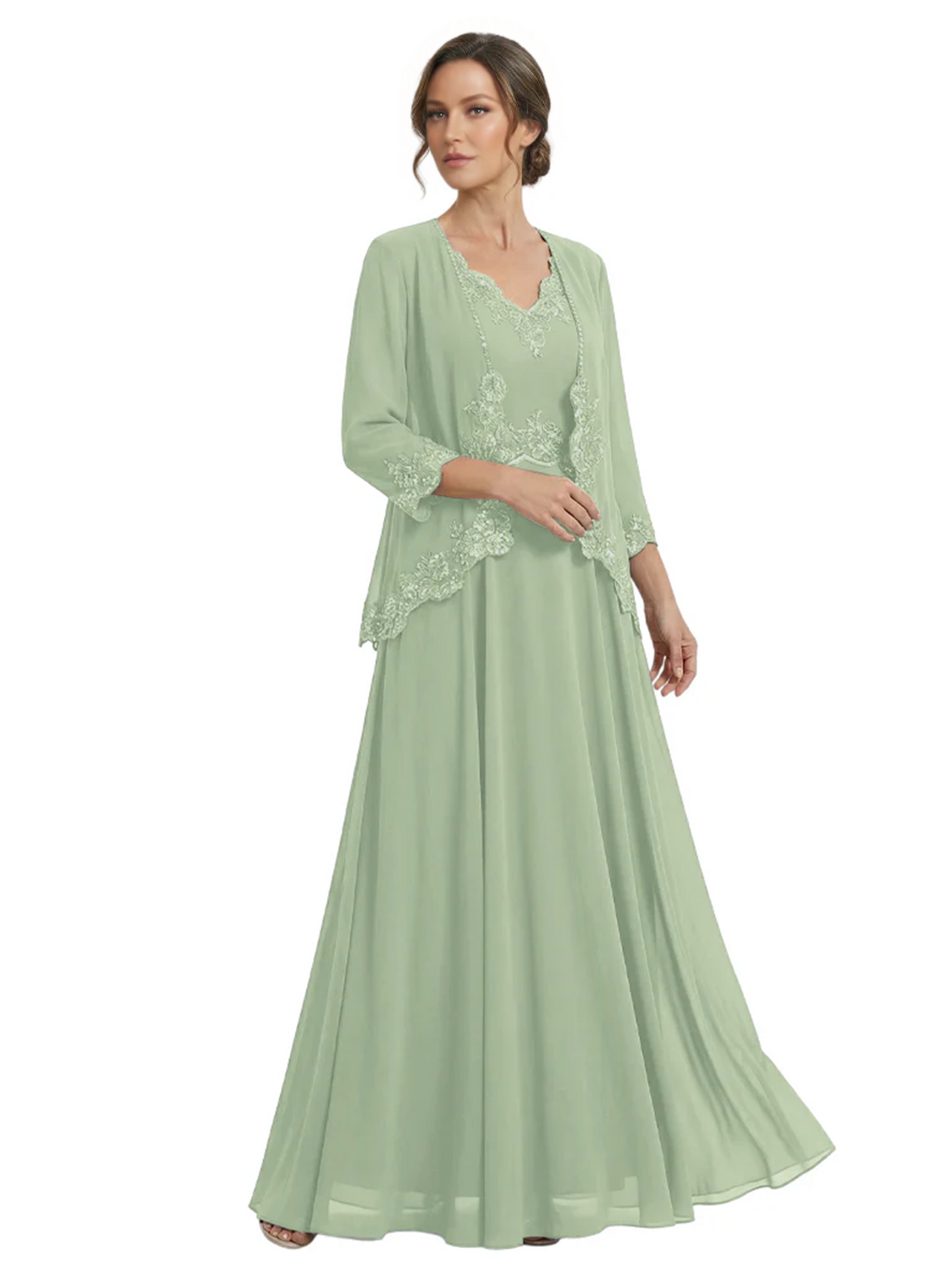 Plus Size A-line Chiffon 3/4 Sleeves Mother of the Brides Dresses Long Jacket Dress