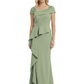 A-Line Satin Cap Sleeves Mother of the Brides Dresses Floor Length For Wedding