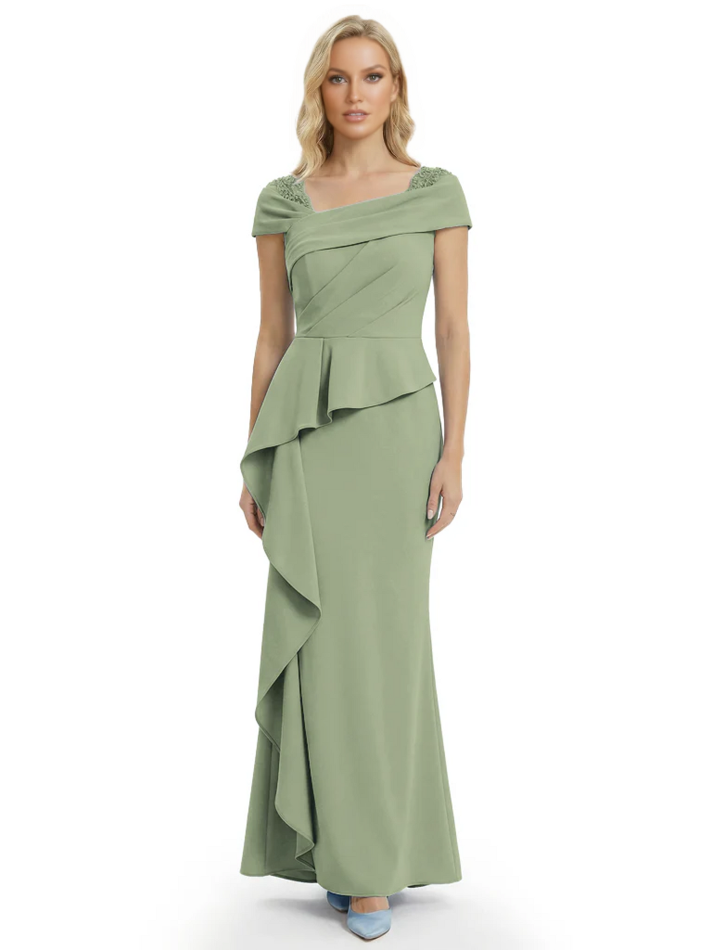 A-Line Satin Cap Sleeves Mother of the Brides Dresses Floor Length For Wedding