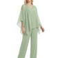 V-Neck Chiffon Mother of the Brides Dresses Plus Size Jacket Suits Wedding