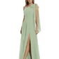 One-Shoulder Mother of the Bride Dress Chiffon Gown with Long Sash Detail