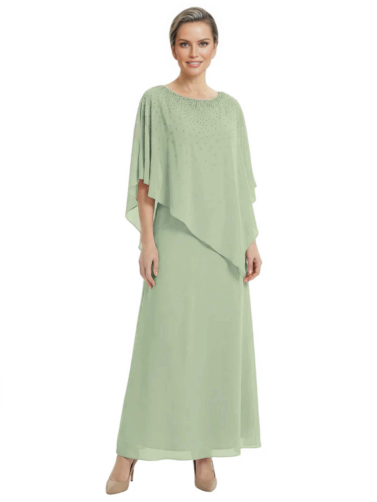 Elegant Mother of Bride Dresses Evening Gowns Trending 2026 Styles with Asymmetric Cape