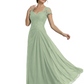 Long A-line Chiffon Short Sleeves Mother of the Brides Dresses Lace Wedding