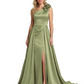 One Shoulder Sleeveless Mother of the Brides Dresses Floor Length Slit With Train
