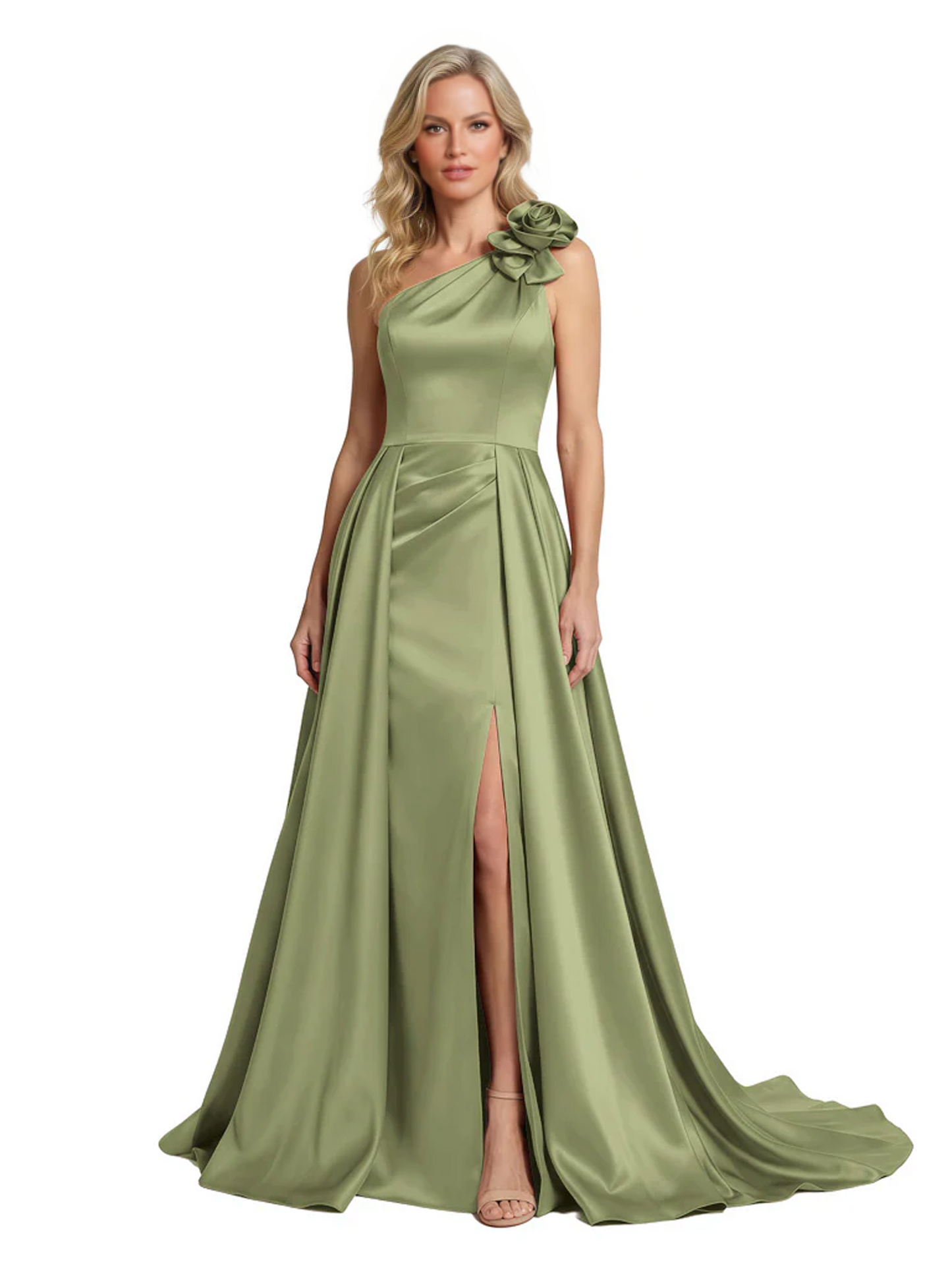One Shoulder Sleeveless Mother of the Brides Dresses Floor Length Slit With Train