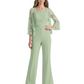 Mother of the Bride Jumpsuit with Lace Jacket 3/4 Sleeve Formal Pant Suit