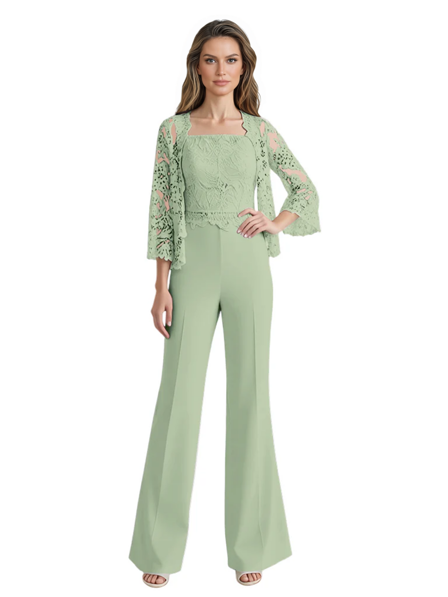 Mother of the Bride Jumpsuit with Lace Jacket 3/4 Sleeve Formal Pant Suit
