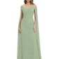 Elegant Mother of the Groom Gown Floral Lace Embroidered Formal Dress with Cape