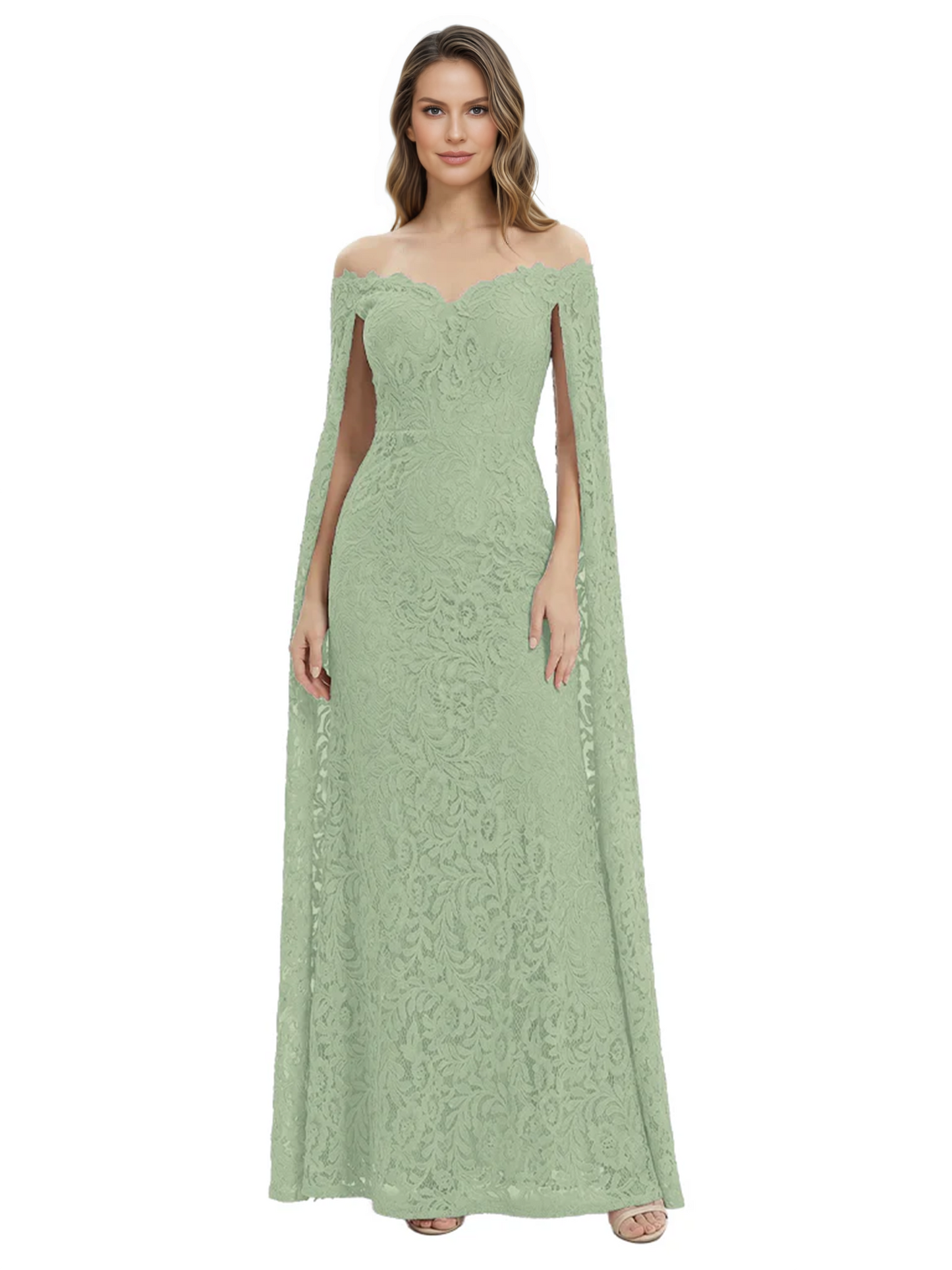 Elegant Mother of the Groom Gown Floral Lace Embroidered Formal Dress with Cape
