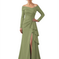 Elegant Mother of the Groom Dress Cascading Ruffle Satin Gown with High Slit Long Sleeves
