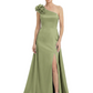 One Shoulder Mother of the Bride Dress with 3D Floral Detail Formal Dress A-Line Gowns with Slit