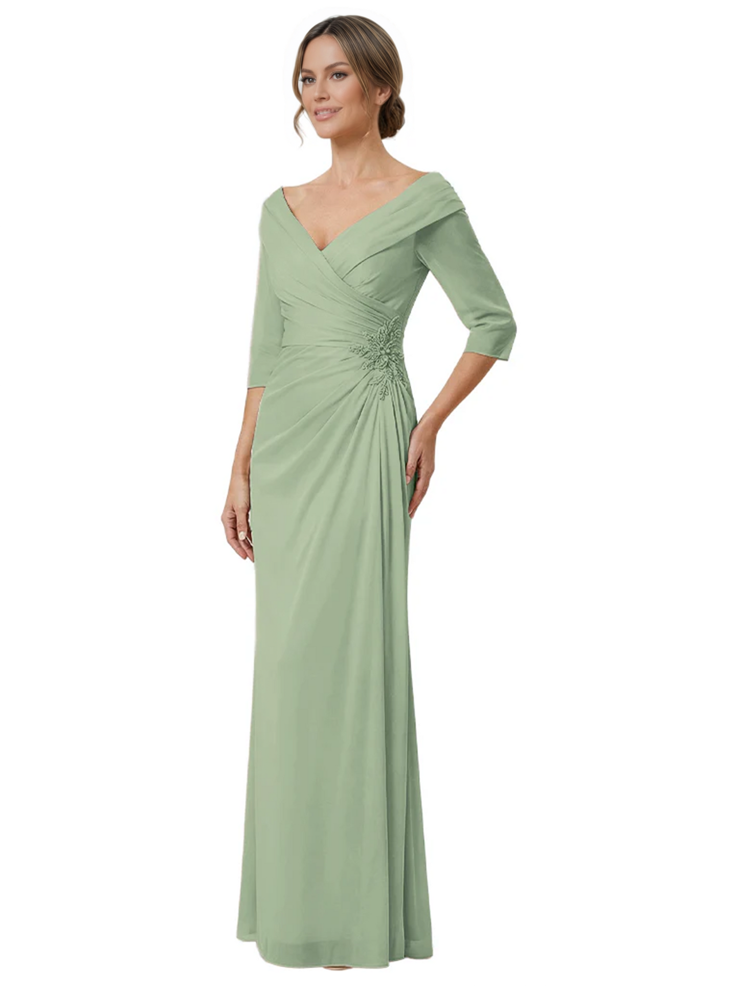 Elegant 3/4 Sleeve Mother of the Brides Dresses Mom Outfits Wedding Satin