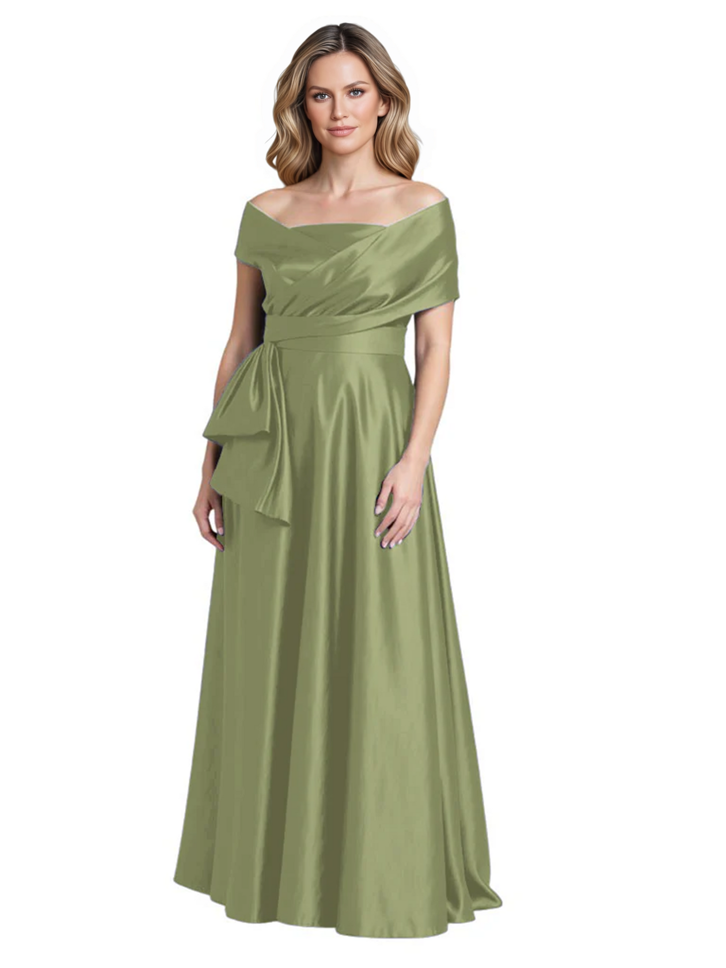 Formal Floor-Length Mother of the Bride Gown Sleeveless Satin Maxi Dress with Drape