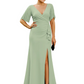 Elegant Evening Gown Trending V-Neck & Ruffle Detail Mother of Bride Outfits Slit