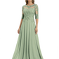 Illusion Neck Mother of the Bride Dress Half Sleeve Lace Applique Gowns Chiffon