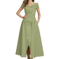 Formal Floor-Length Mother of the Bride Gown Satin Maxi Dress with Slit Off Shoulder