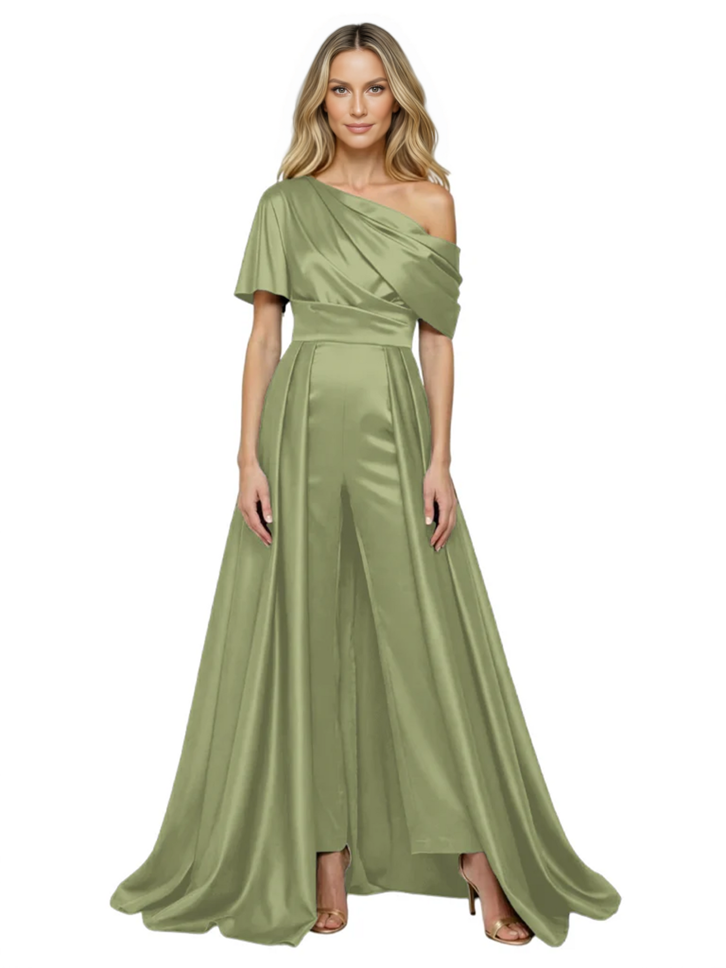 One Shoulder Mother of Bride jumpsuits Formal Gowns Floor Length Detachable Train