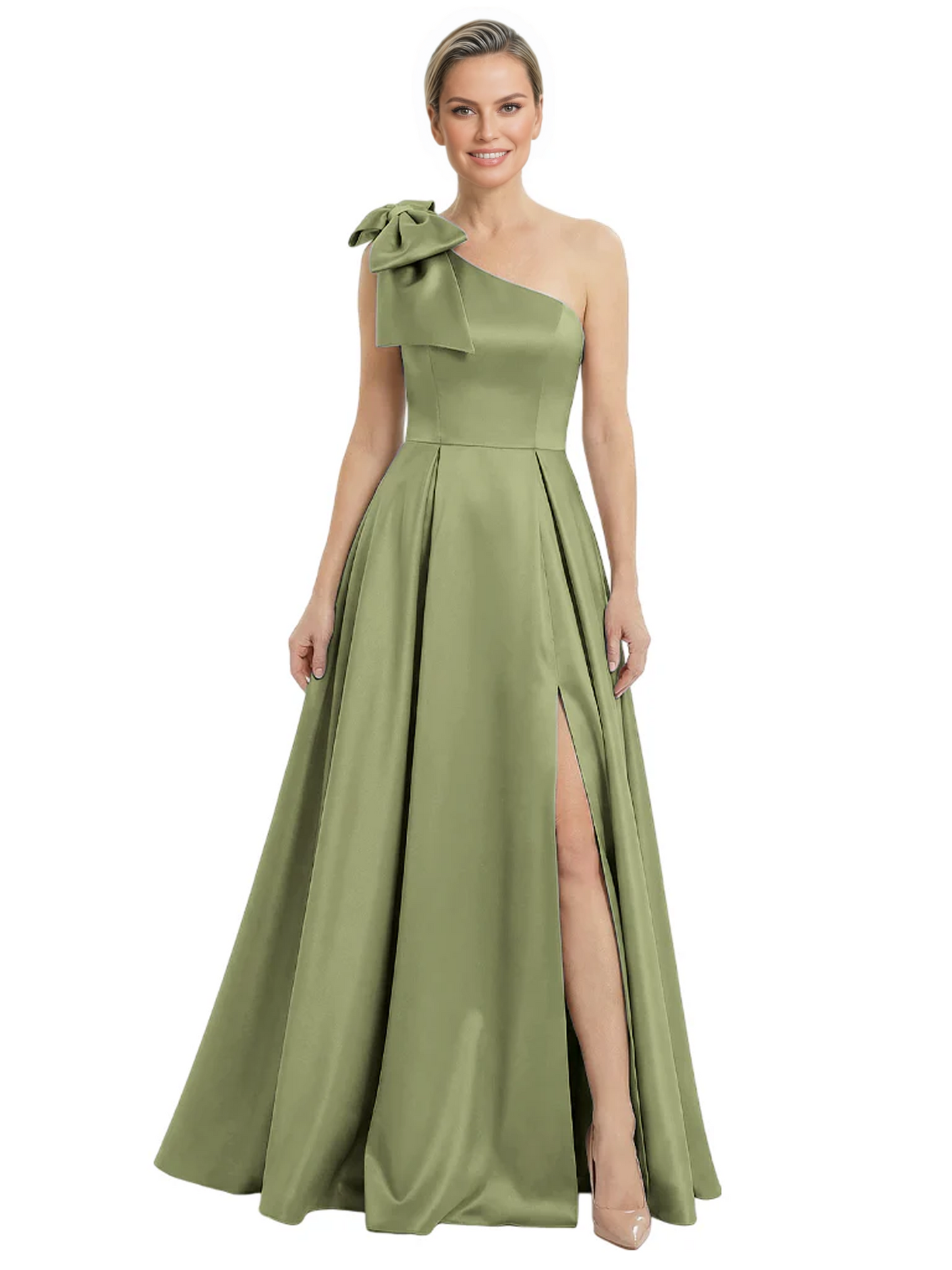 Luxury Bow Black Formal Dress One-Shoulder A-Line Gowns with Sexy Side Slit 2026