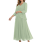 3/4 Sleeve Chiffon Mother of the Brides Dresses V-Neck Wedding Party Gowns