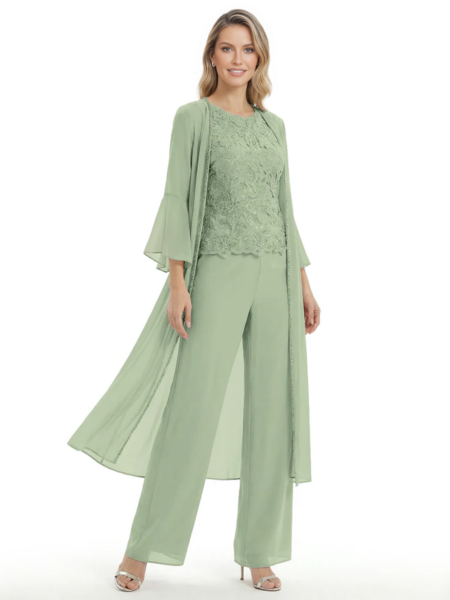 Elegant Pink 3-Piece Pant Set Trending 2026 Styles with Lace Wide-Leg Pants