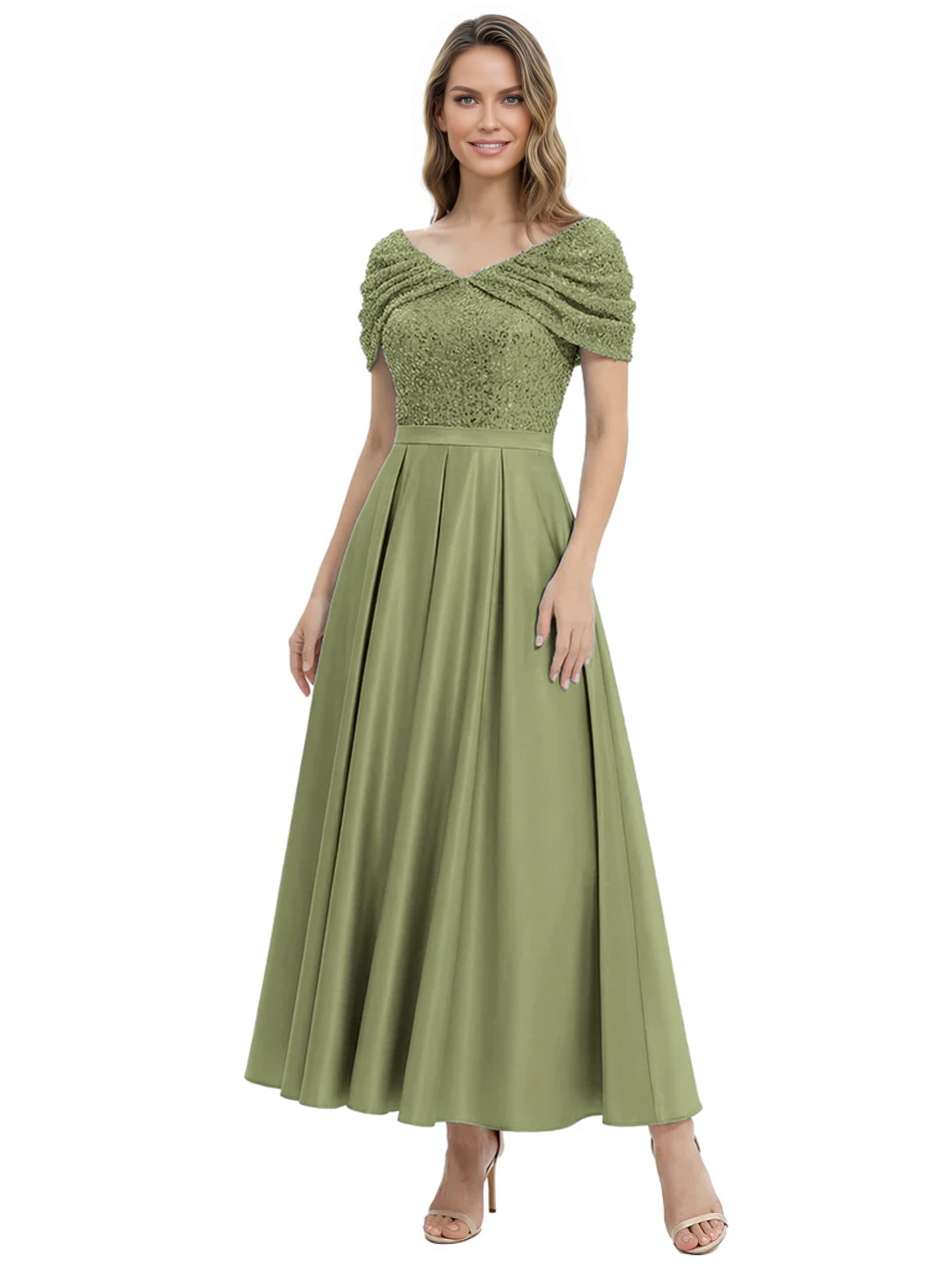 Luxury Formal Dress Sparkling Sequin Top Mother of Bride Dress Silk Satin A-Line Gowns