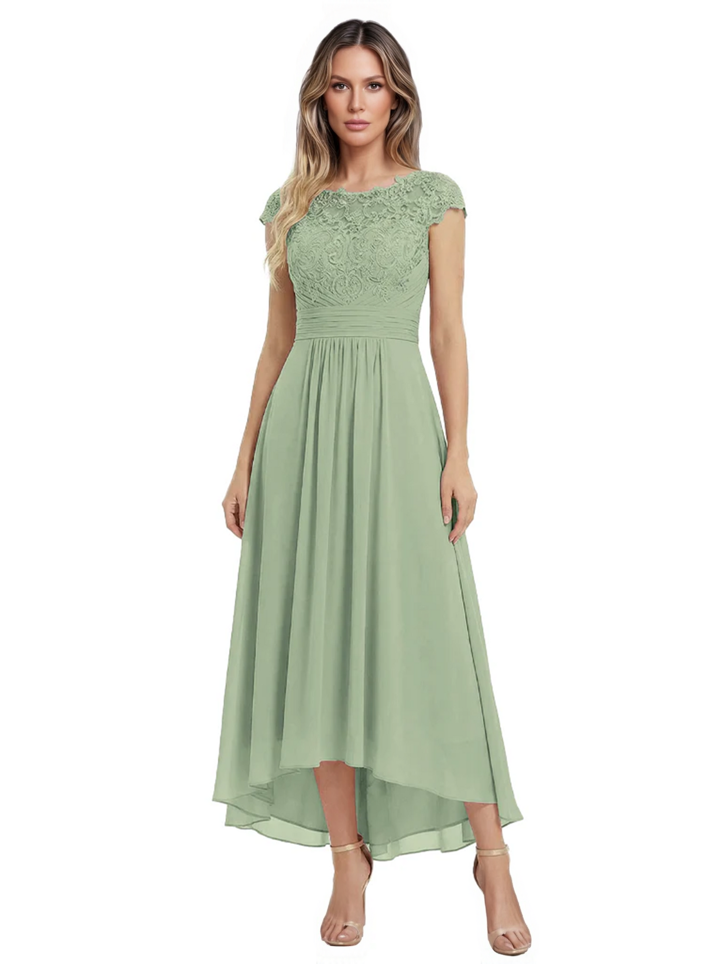 Elegant Evening Gown Trending 2026 Styles with Cap Sleeves High-Low Skirt
